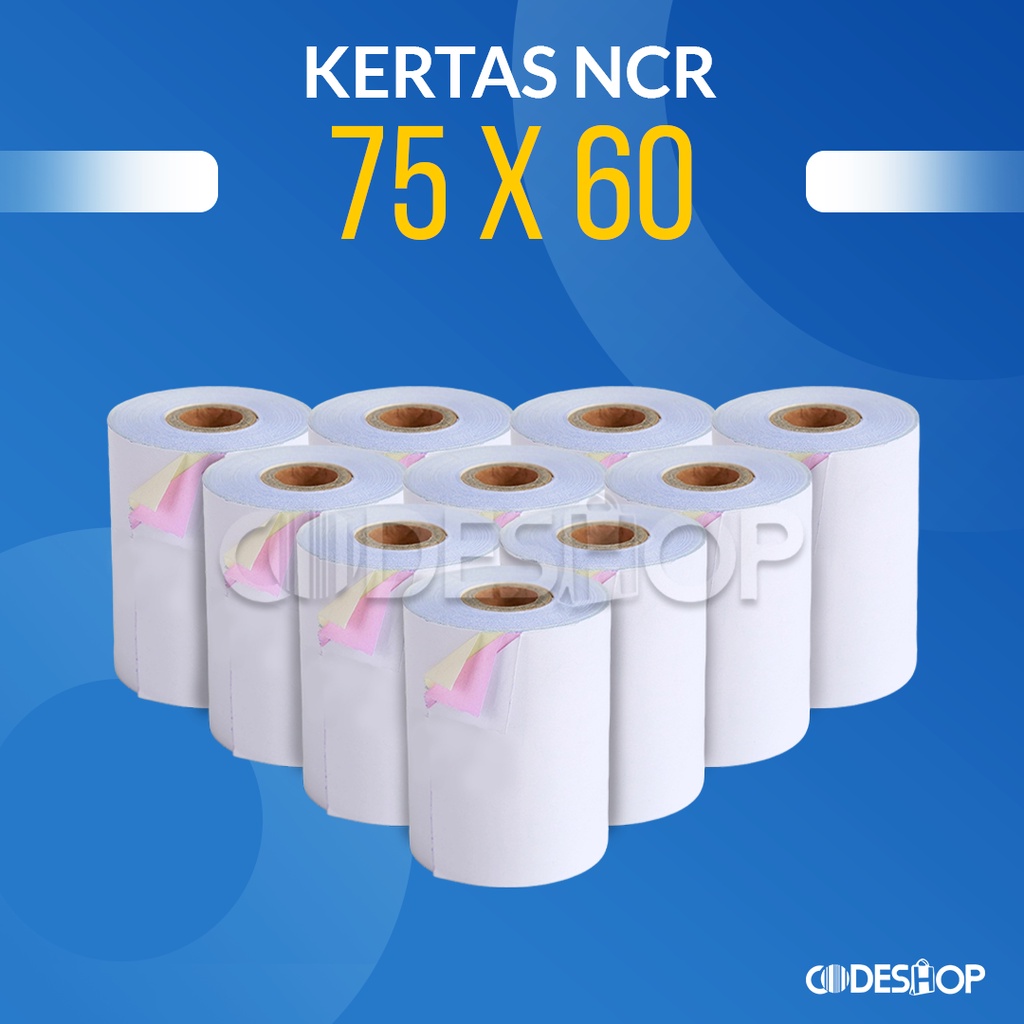 KERTAS STRUK KASIR HVS NCR 75 X 60 MM RANGKAP 3 PLY ISI 10 ROLL / 1 SLOP