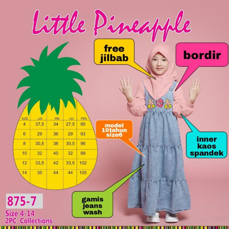 (LP. 875-6) LITTLE PINEAPPLE OVERALL + INNER + FREE JILBAB No. 4-14 ( 4-9th )