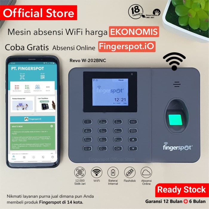 Absensi Fingerspot Revo W 202 Bnc - Mesin Absensi Sidik Jari Fingerprint Wifi