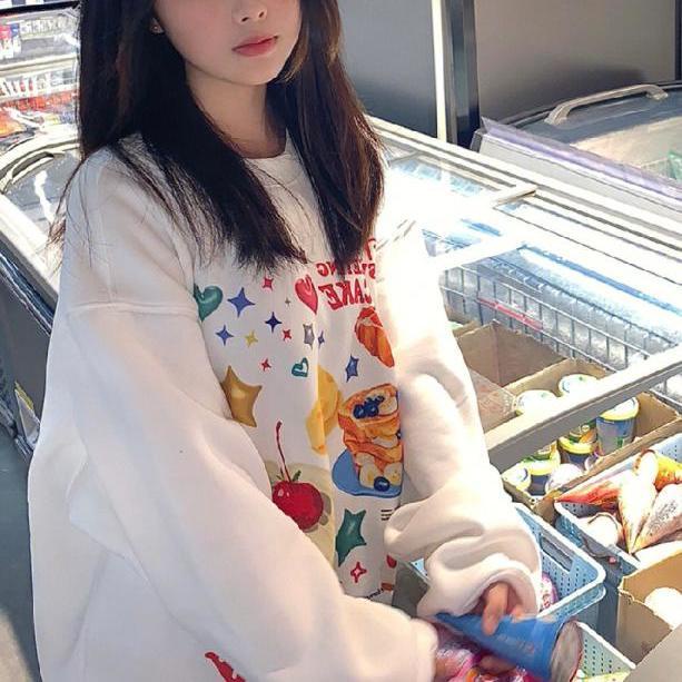 ☂Gadis manis pelajar lucu print all-match sweater leher bulat gaya Jepang desain all-match longgar atasan mid-length trendi
