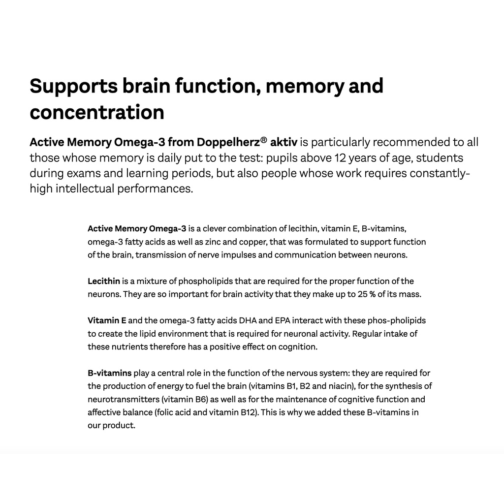 Doppelherz Active Memory Omega 3 Lecithin Vitamin E Brain Function Memory