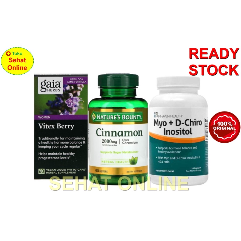 Paket PCOS Gaia Vitex 60 + Cinnamon + Myo+D-Chiro Inositol