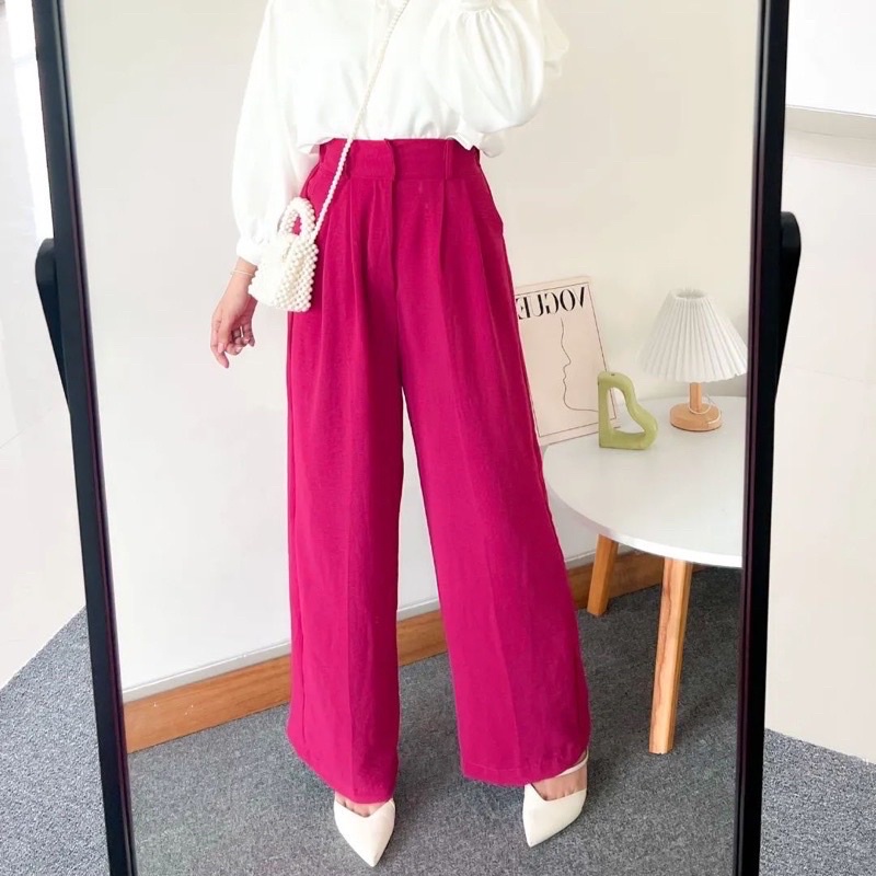 CELANA KULOT CRINKLE HIGHWAIST FUSCHIA