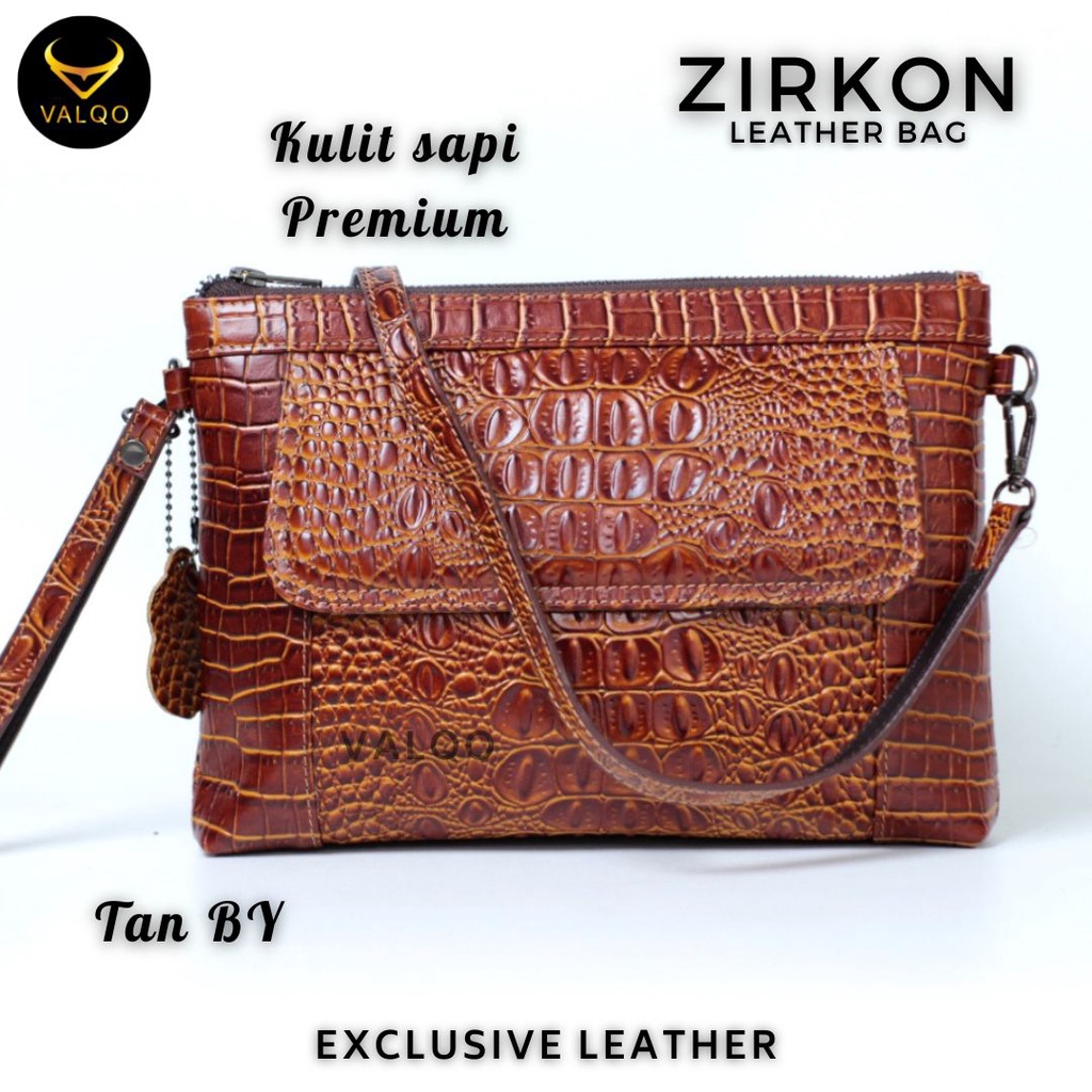 [VALQO] ZIRKON Tas kulit sapi Motif BY Clutch Kulit Pouch Wanita Tas Tangan Kulit