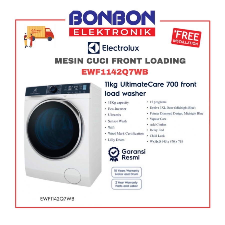 Electrolux Mesin Cuci Front Loading 11KG EWF1142Q7WB / EWF 1142 Q7WB / EWF 1142Q7WB