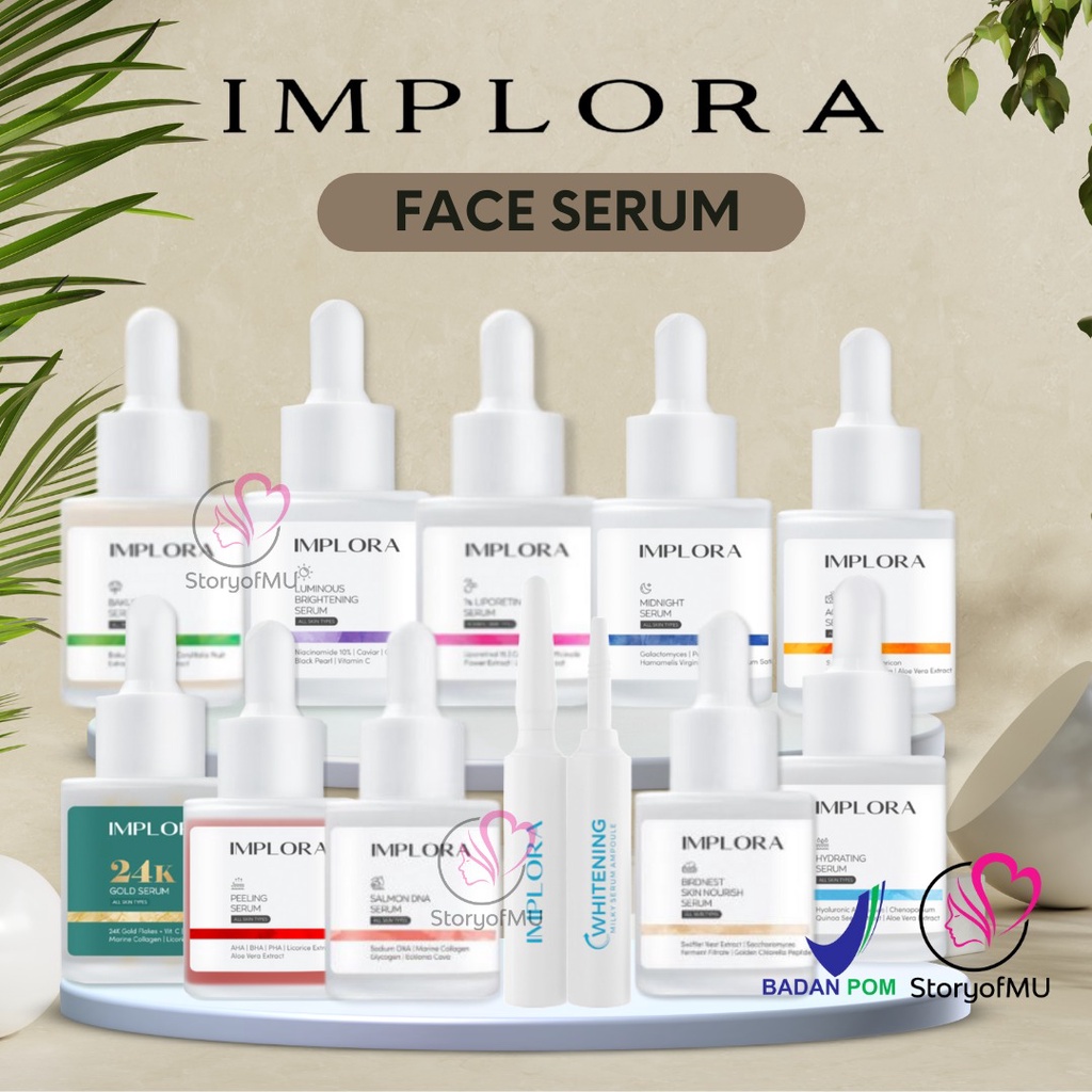 [BPOM] IMPLORA Serum Wajah 20ml | Acne,Luminous,Brightening,Midnight Peeling Hydrating 24k Gold