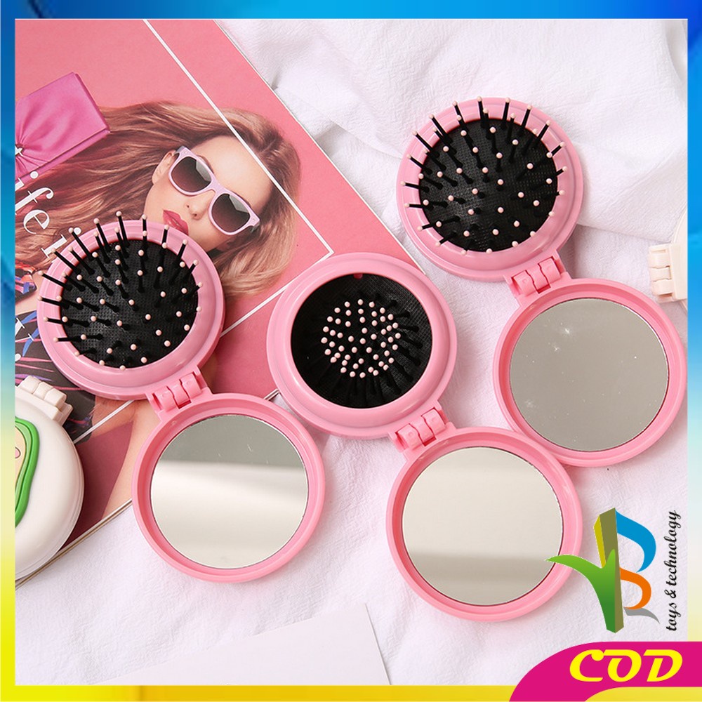 RB-C767 Cermin Sisir Bulat Lipat Kaca Ala Korea Sisir Compact 2IN1 Anti Kusut Motif Karakter Lucu / Sisir Lipat Bulat Cermin Portable