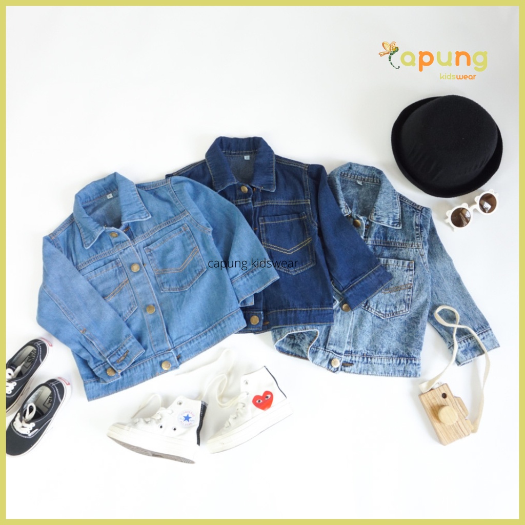 (capung kidswear) Jaket Jeans Kerah Anak Laki dan Perempuan unisex (1-6 tahun)