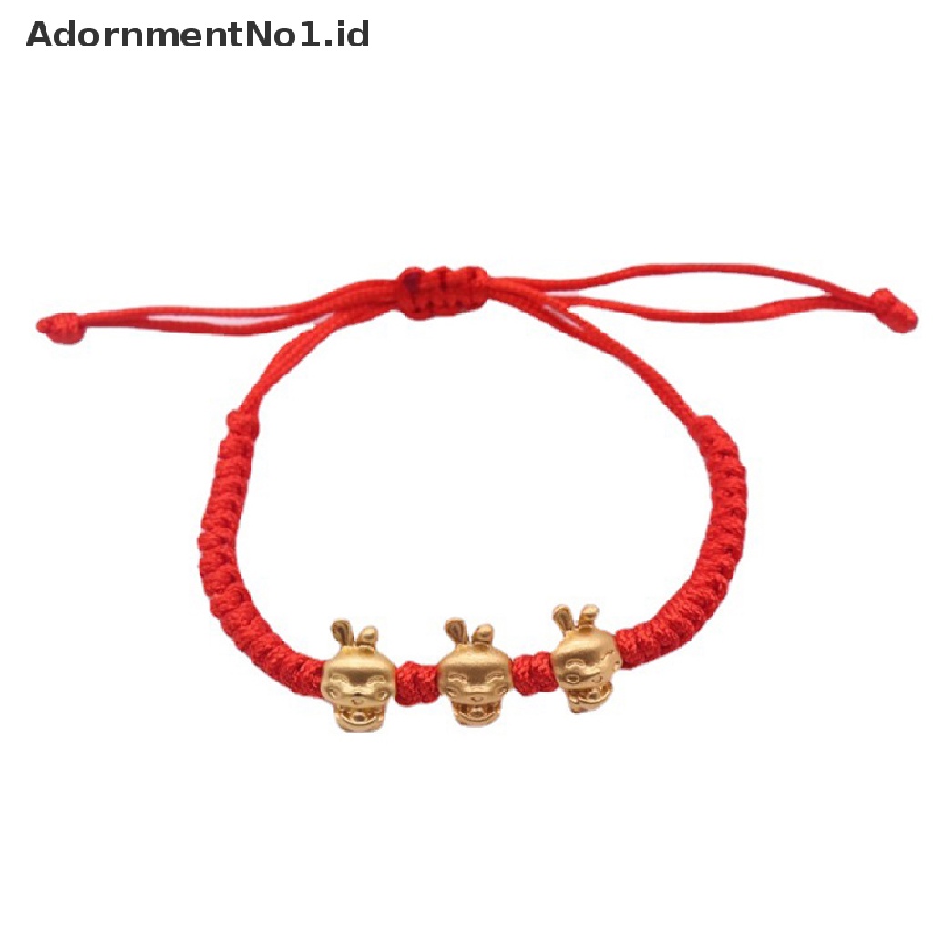 [AdornmentNo1] Hewan Tahun Buatan Tangan Kepang Tali Merah Rantai Gelang Kelinci Logam Manik-Manik Gelang Untuk Wanita Fashion Perhiasan Hadiah Tahun Baru [ID]