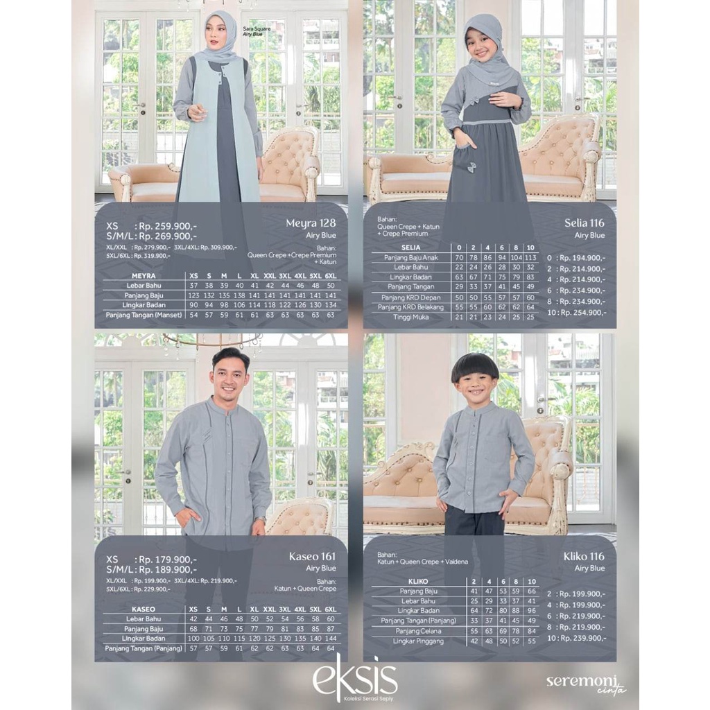 Seply Sarimbit Keluarga / EKSIS-195 Airy Blue / Fashion Muslim 2023