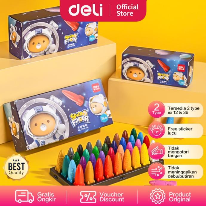 

Deli Oil Pastel / Crayon Anak Bentuk Rocket Space Finder+Sticker 72109