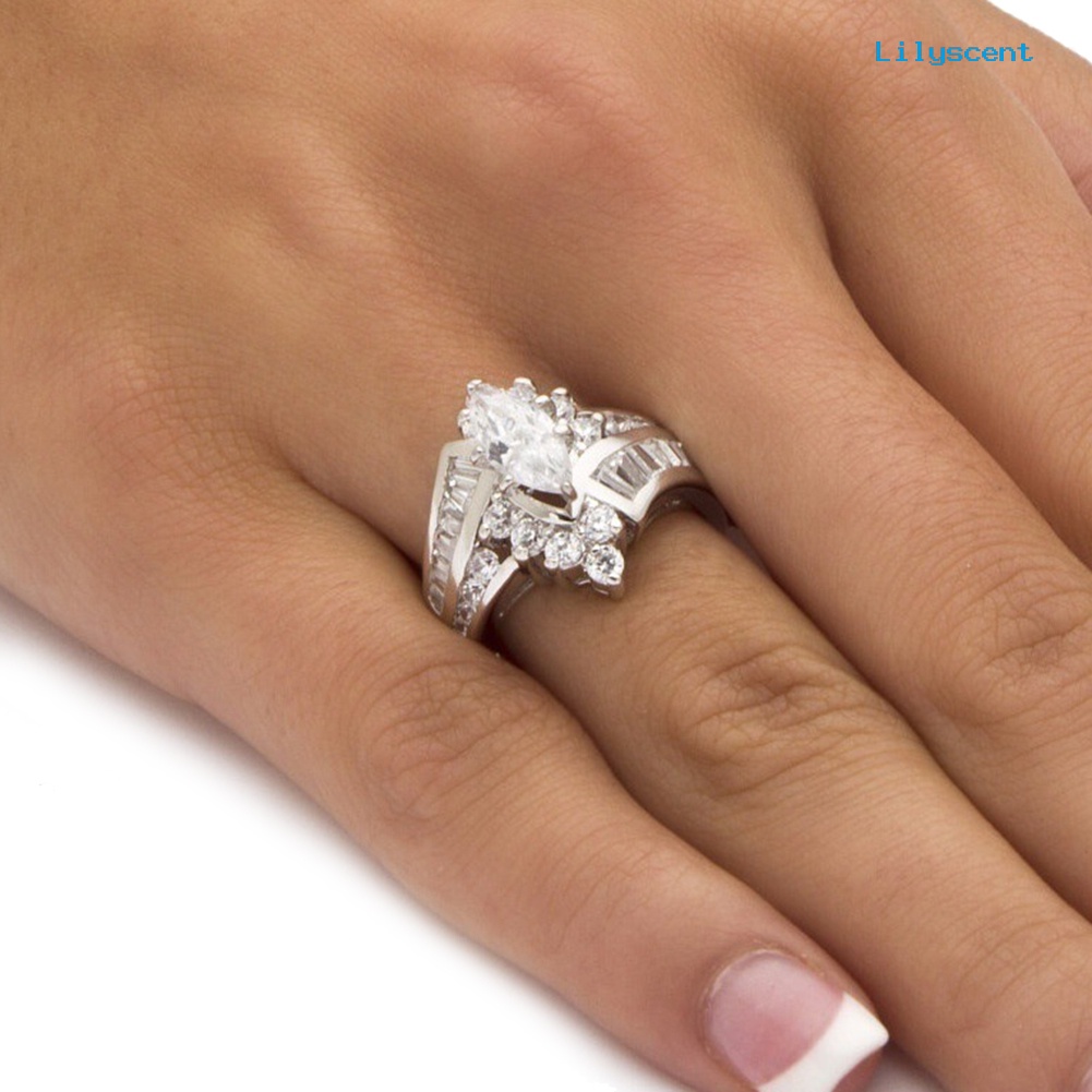 [LS] Wanita Marquise Cut Cubic Zirconia Engagement Anniversary Jari Cincin Perhiasan