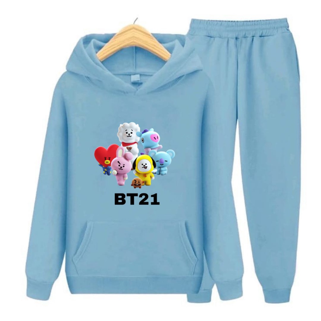 Hzl_outfit Setelan Hoodie Sweater Anak BT21 SETELAN BT21 S.M.XL (BAYAR DITEMPAT)