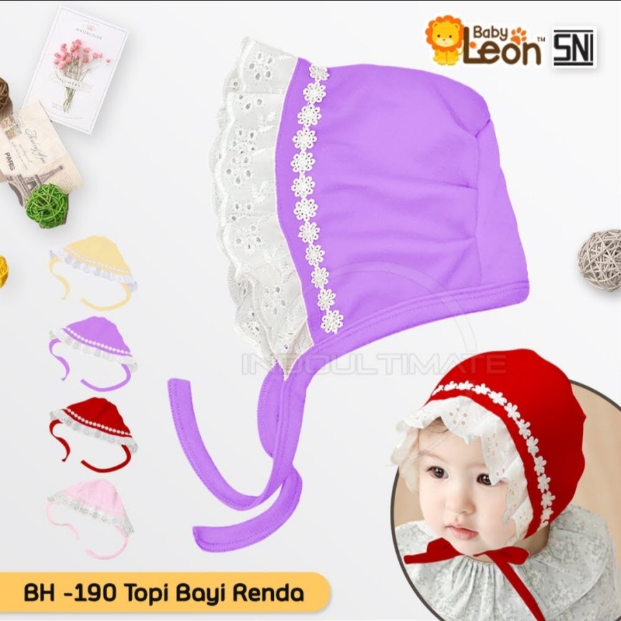 Topi Pita Renda Merk Baby Leon - Topi Bayi Perempuan Lucu - Topi Bando Pita