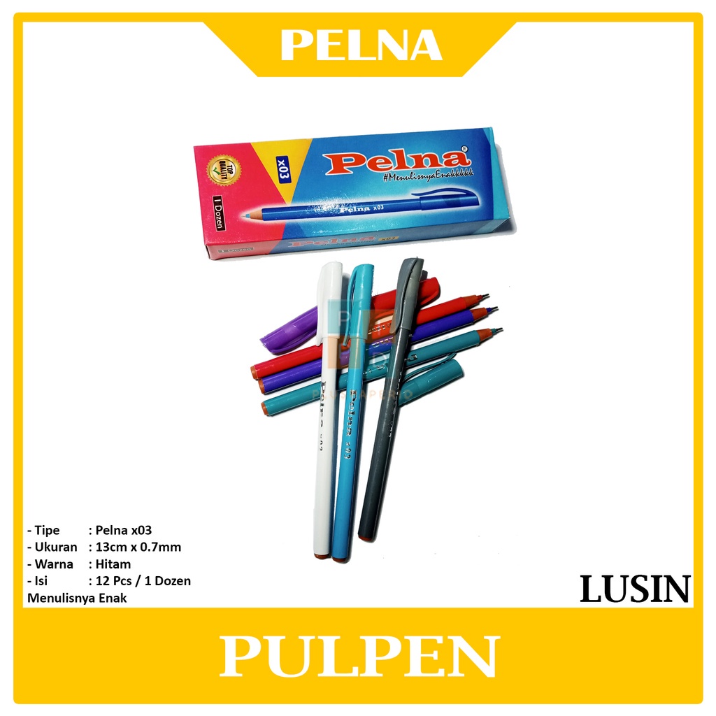 

PELNA - Pulpen Pena x03 Hitam - Body Pulpen Berwarna - Lusin