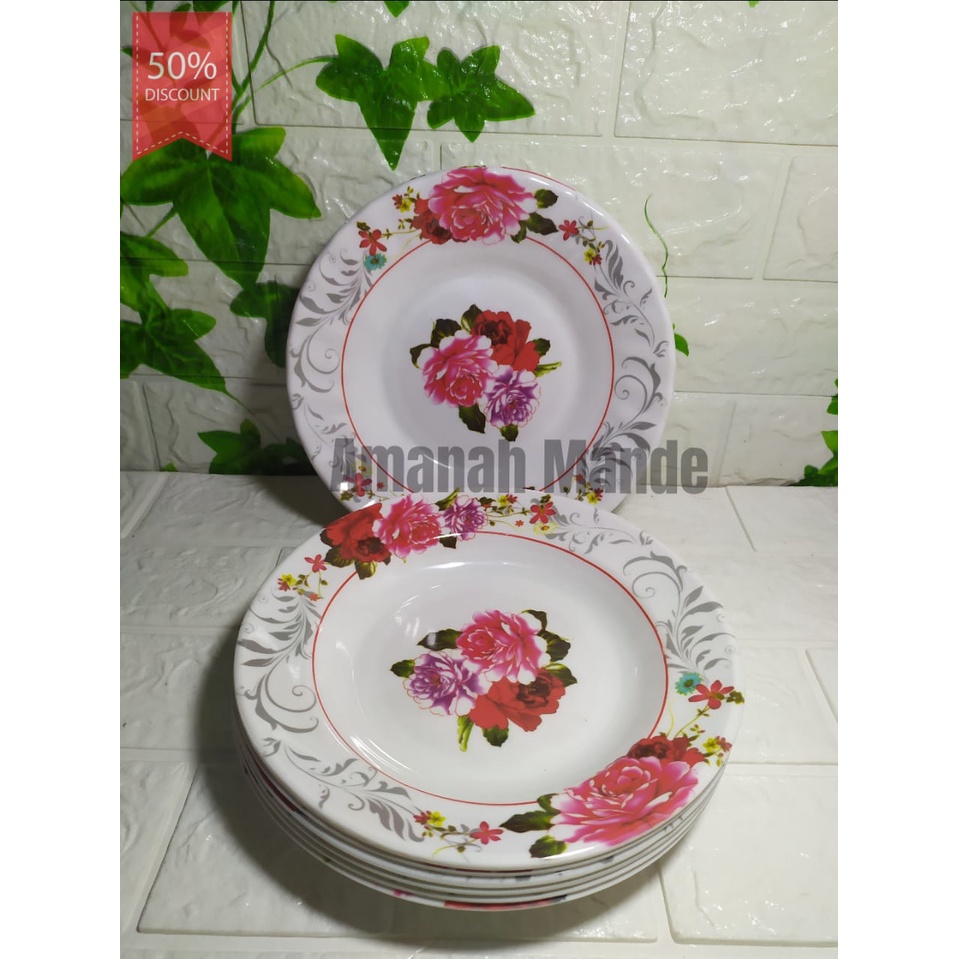 BEST SELLER - 1 LUSIN PIRING MAKAN MELAMIN MOTIF BUNGA MAEIHING FOOD GRADE ( SNI ) - PIRING MAKAN -P