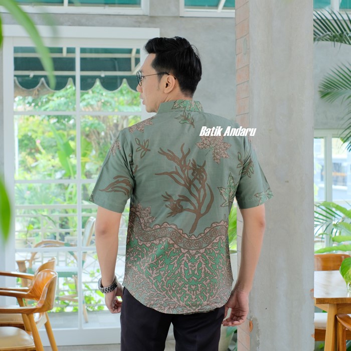 BATIK ANAK Lengan Panjang Pendek  Slimfit Warna Hijau Sage