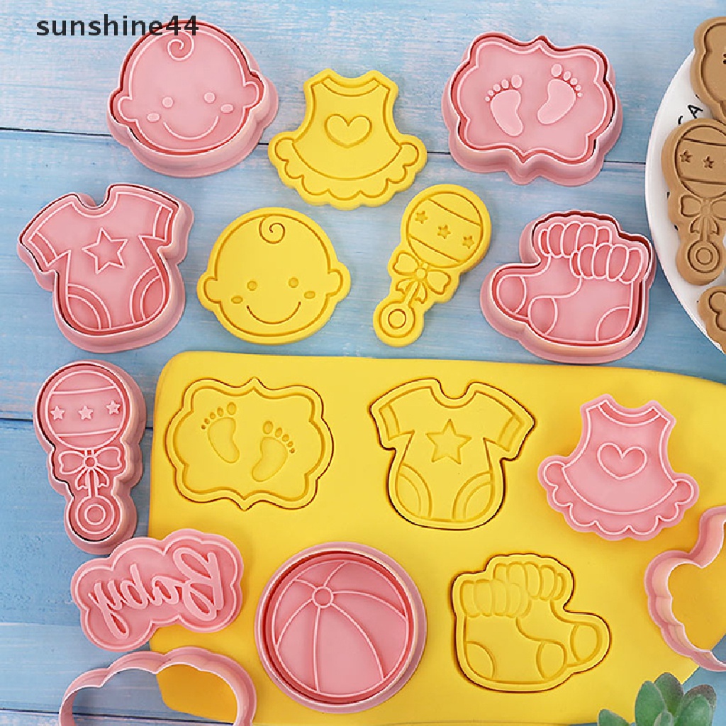Sunshine 8pcs/Set DIY Bayi Kartun Biskuit Cetakan Cookie Cutter 3D Biskuit Cetakan Plastik Baking Cookie Stamp Cookie Decorag Tools.
