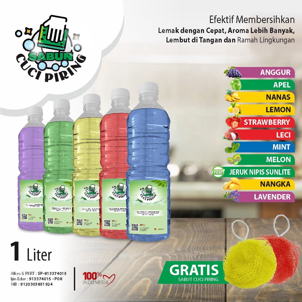 Sabun Cuci Piring Aroma Buah Segar 1 Liter / Cairan Pembersih Piring 1 LIter Botol Pet