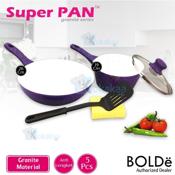 BOLDE SUPER PAN SET / PANCI SET / WAJAN SET PURPLE GRANITE (2 + 3 PCS)