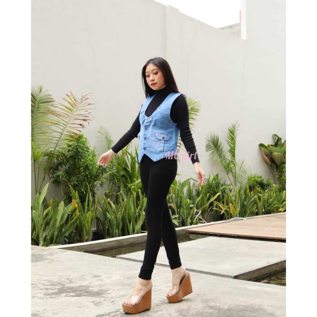 MC girl - Rompi Jeans Wanita / Jaket Jeans Agnes Tanpa Lengan Cewek