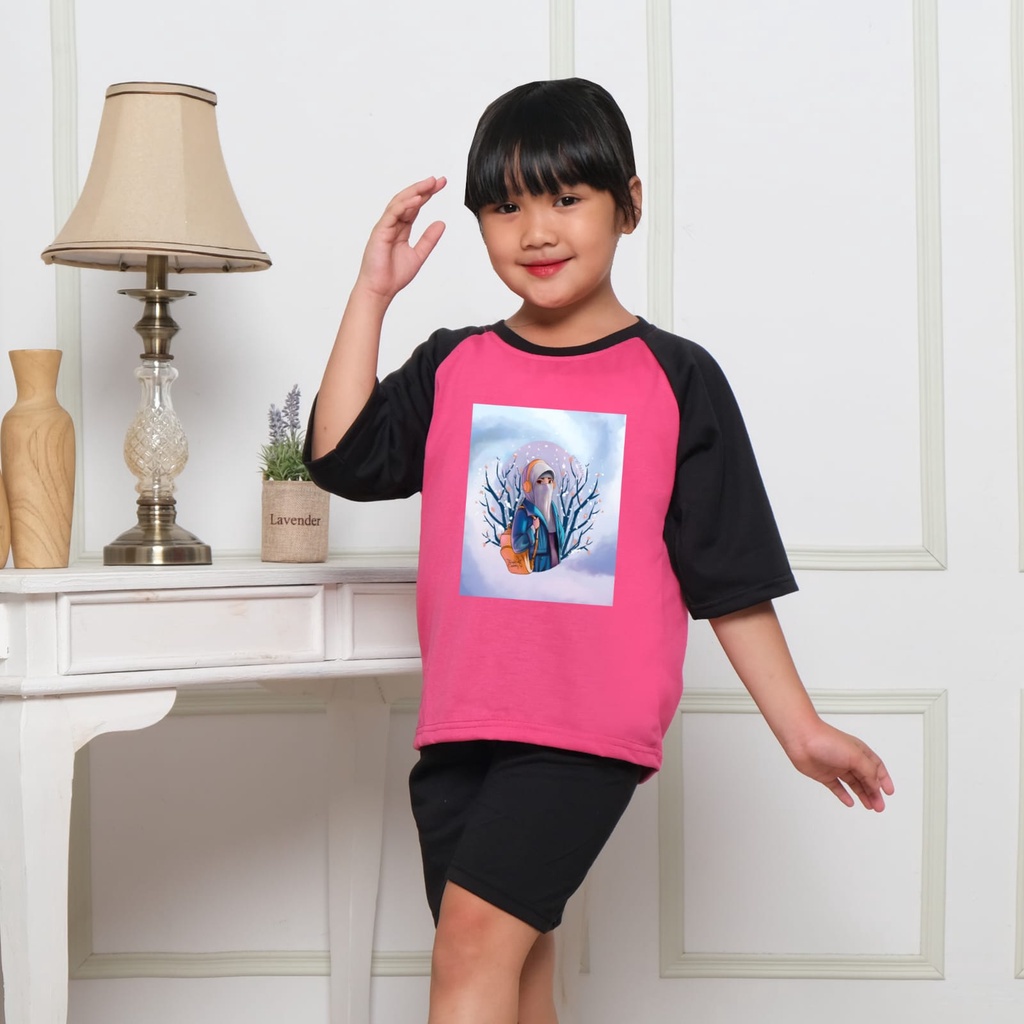 Hzl_outfit Set Baju Anak Perempuan 3/4 Sarah Badawy satu set baju dan celana pendek