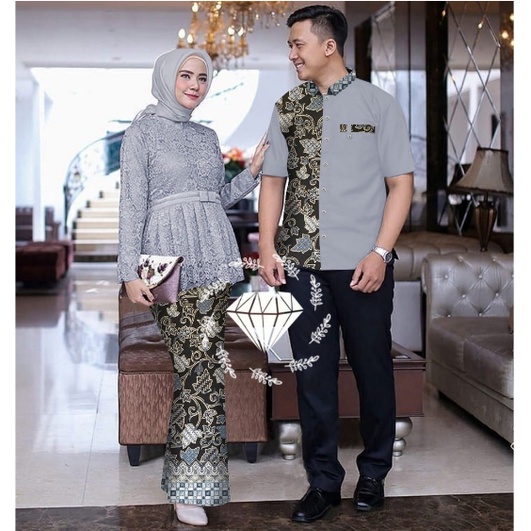 set Baju Kondangan Remaja Setelan Pakaian Pasangan Model terbaru 2023 Setelan Gamis + kemeja Batik K