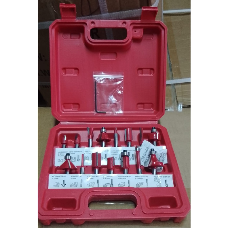 YUKIDO Mata Mesin Profil Router Bit Set 15 Pcs 1/4 Inch Untuk Membentuk Kayu Free Box PLASTIK