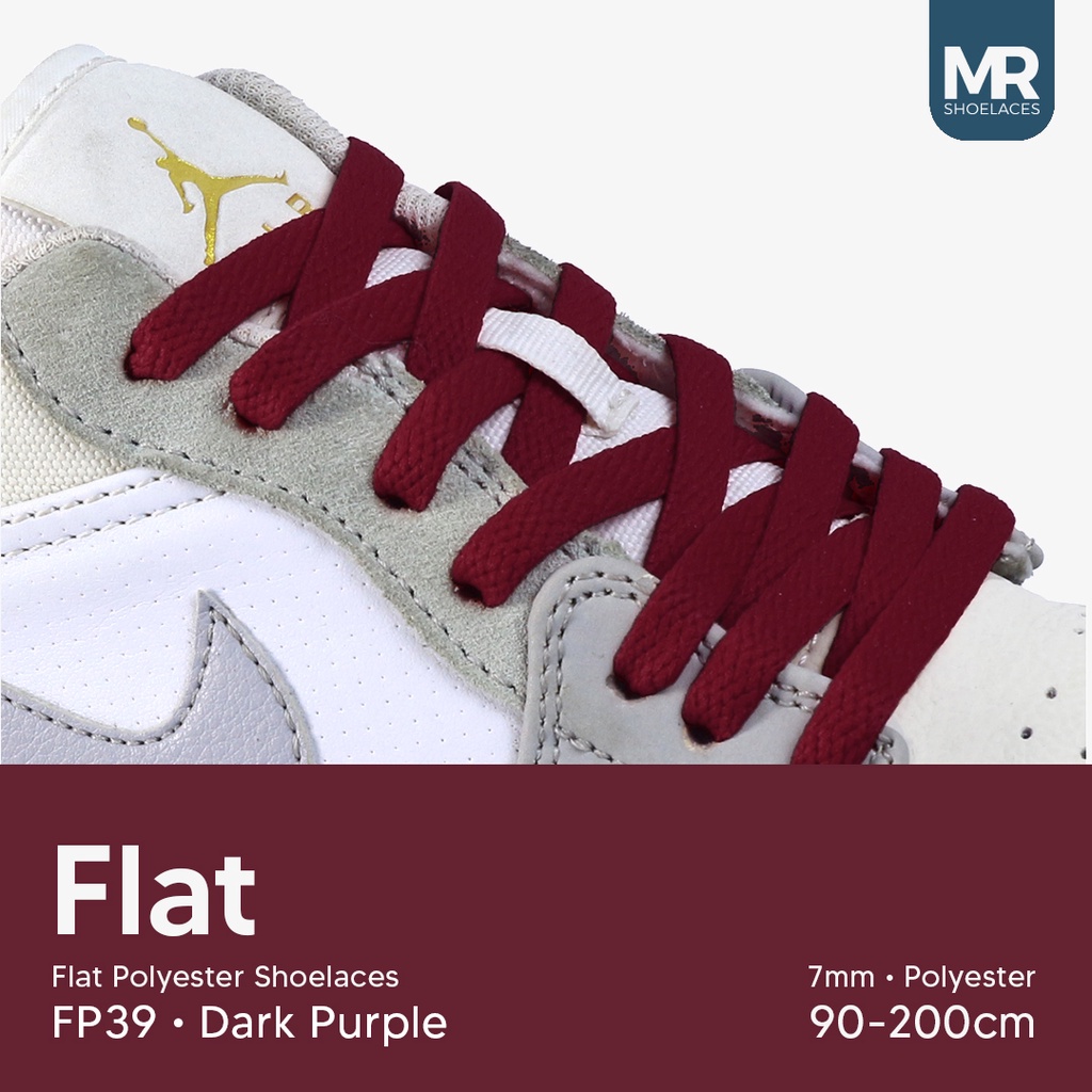 MR Shoelaces FP39 Dark Purple (Ungu Tua) Tali Sepatu Polyester Pipih Flat 7mm 80cm 90cm 100cm 120cm 130cm 150cm 180cm 200cm untuk Sneakers - Premium Shoelace