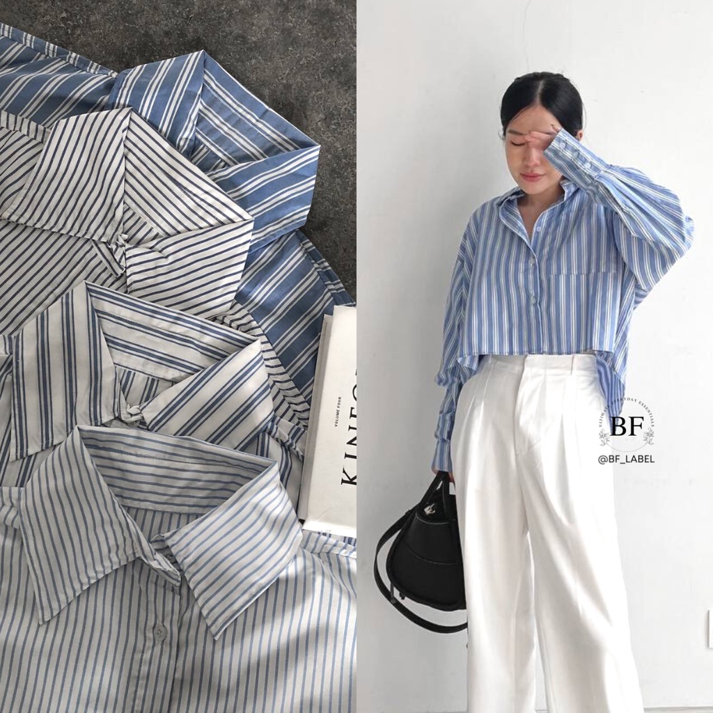 Theresa Shirt 2156 | Kemeja Crop Wanita | Kemeja Katun Salur | Kemeja Oversize by@bf_label