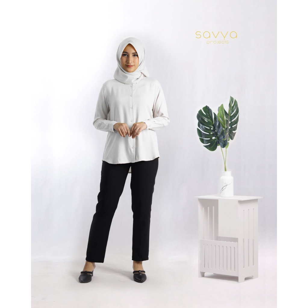 Kemeja Wanita / Blouse Wanita Polos Warna PUTIH Lengan Panjang Bahan Rayon Size S, M, L, XL Original