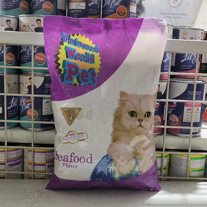 ( 5 PCS ) Makanan Kucing Universal World Pet Seafood Flavour Kemasan 1KG