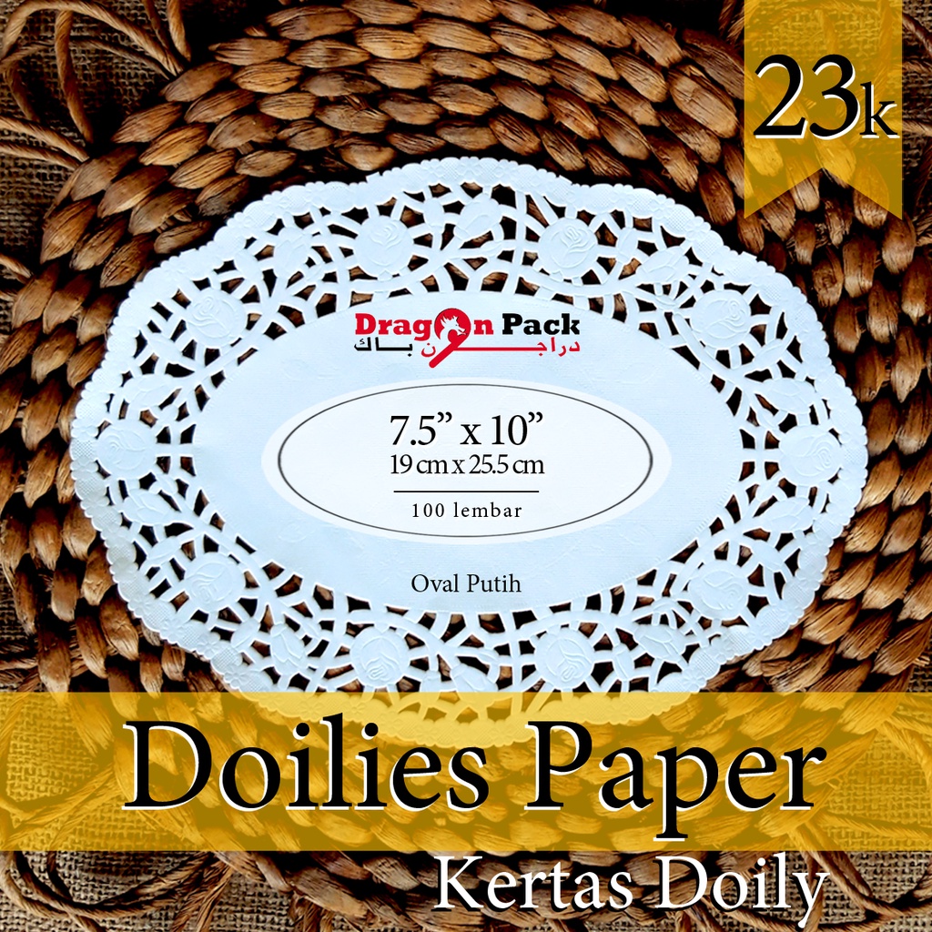 

Doily Paper Kertas Doilies Oval Putih 7.5"x 10" isi 100 lembar Kertas Alas Renda / DragonPack