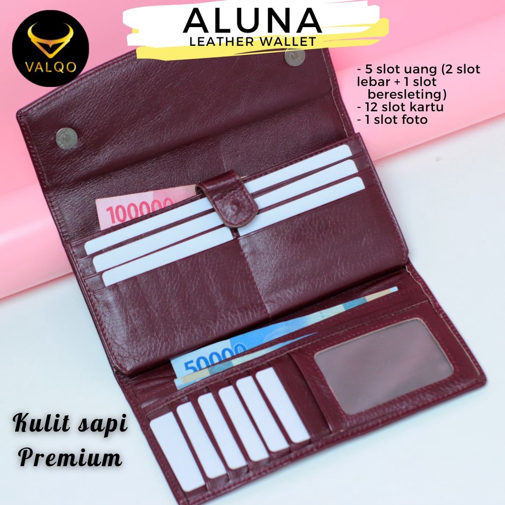 [VALQO] ALUNA Dompet kulit Kulit Sapi Dompet Wanita perempuan Dompet Panjang Dompet Kartu