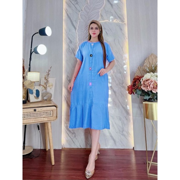 Dress Home Dress Rayon Polos Casual Daster Jumbo LD 120 Busui Friendly Kekinian