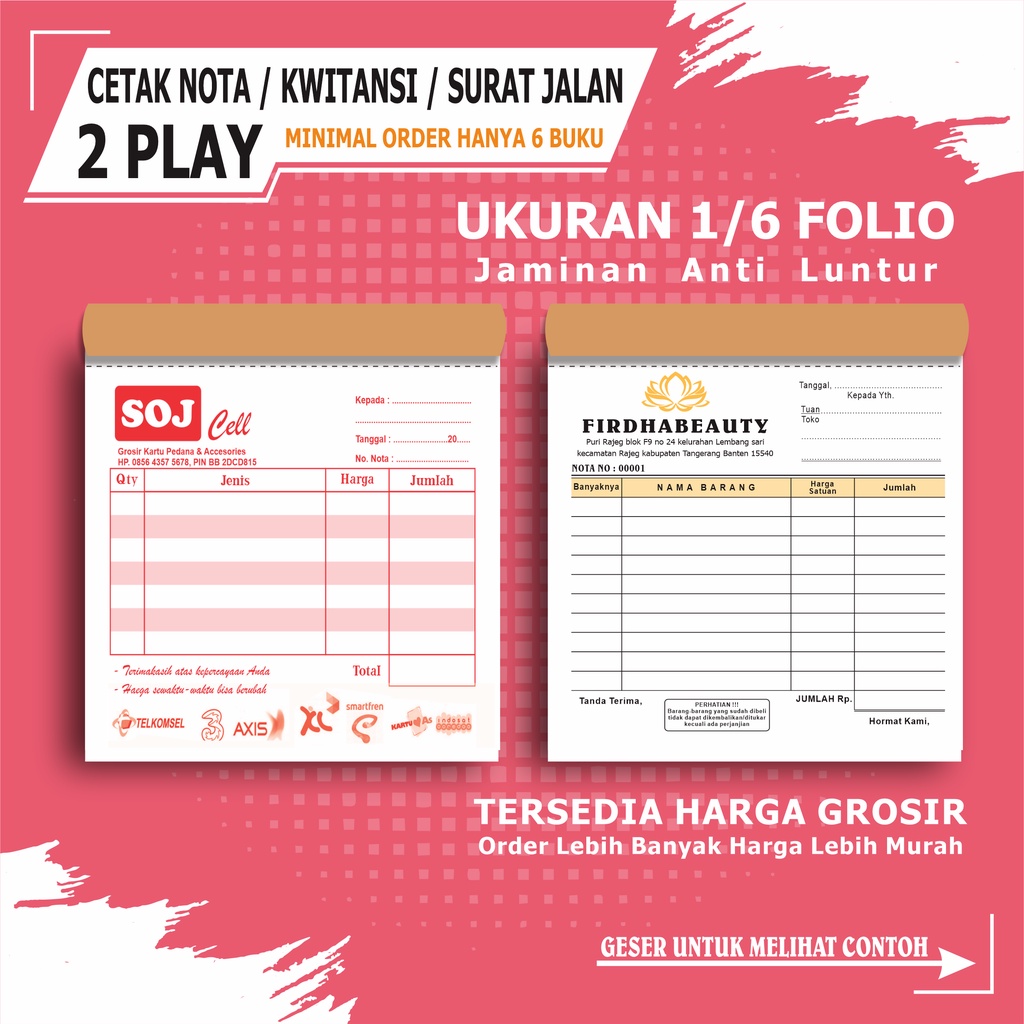 Jual Nota Custom 2 Ply 16 Folio Nota Custom 2 Rangkap Buku Nota Penjualan Tanda Terima Shopee 5209