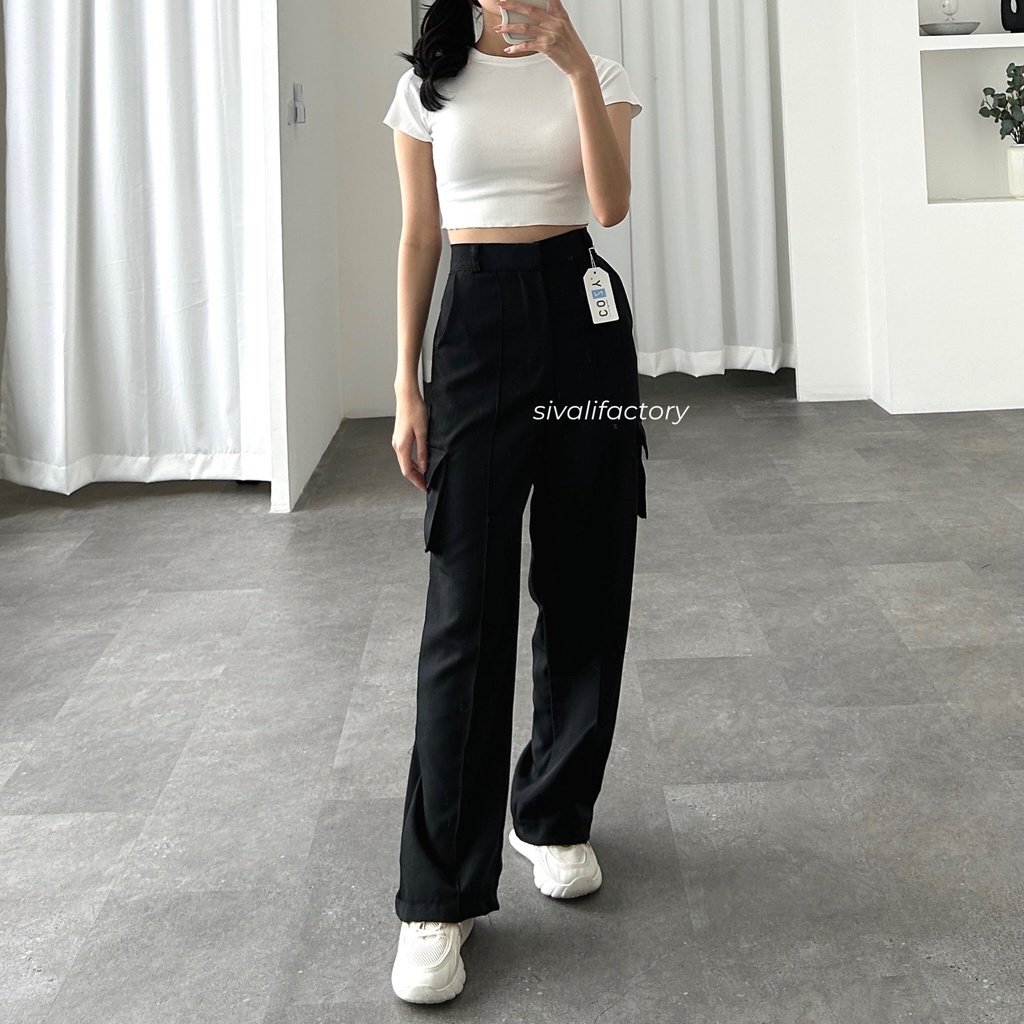 SIVALI Harper Cargo Pants - Highwaist Loose Cargo - Celana Kargo Wanita - Baggy Pants