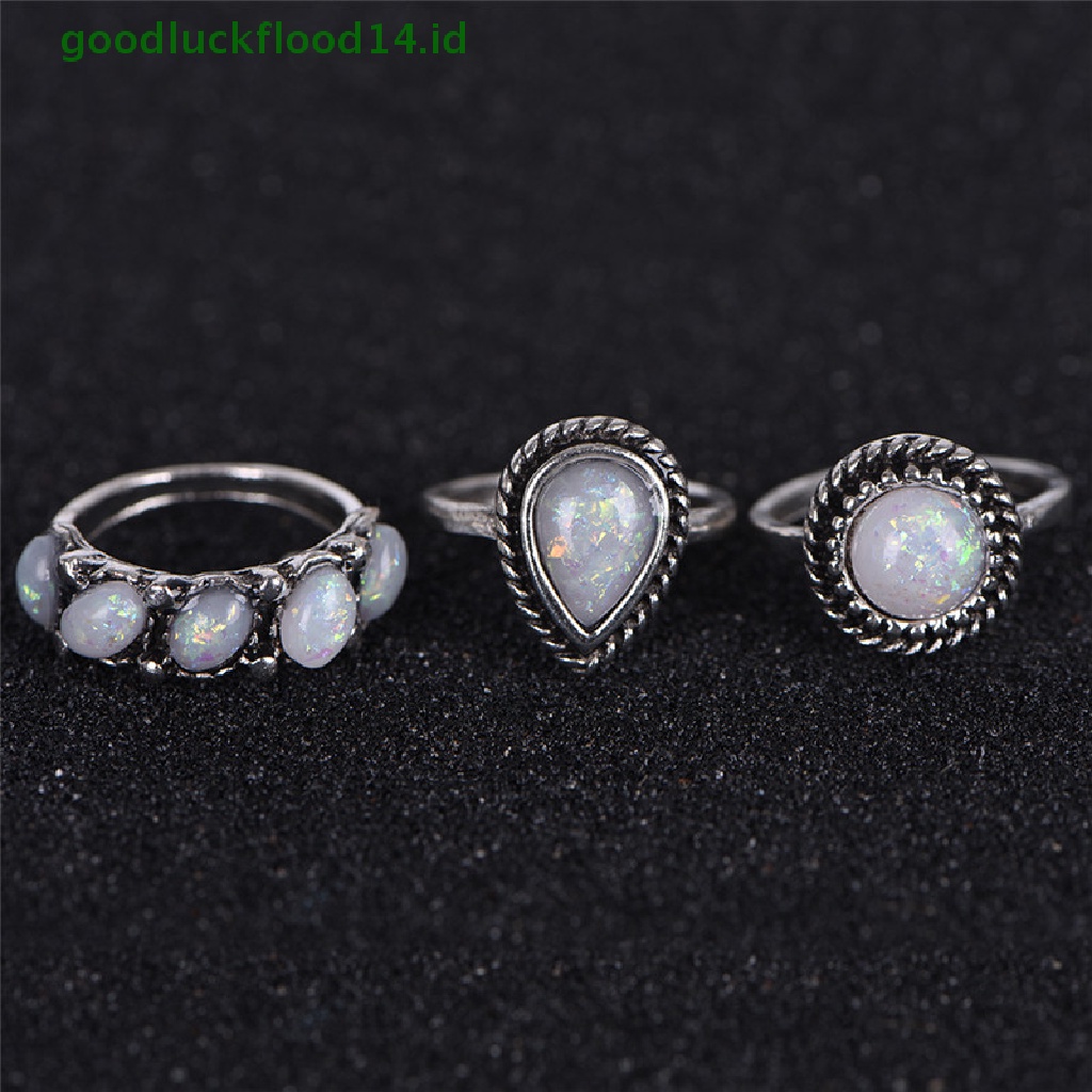 [GOOGFOUR] 8pcs/set Cincin Perak Putih Api Opal Cincin Kawin Tunangan Cincin Wanita Perhiasan [TOP]