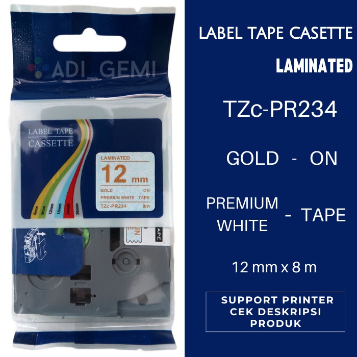 

Compatible Label Tape Brother TZc-PR234 Gold On Premium White 12mm