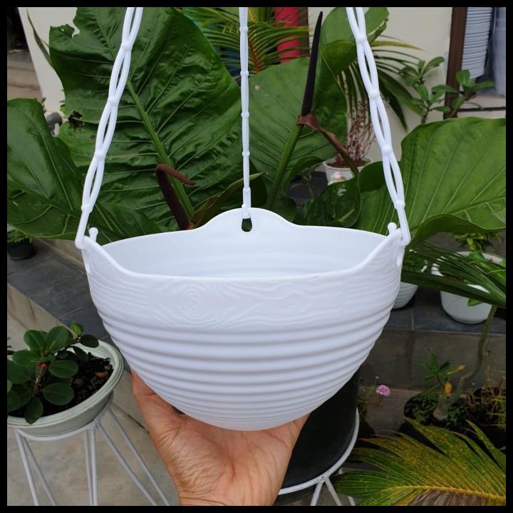 Pot Gantung Tanaman Hias Motif Gentong Putih Pot Bunga Cantik Lovenia