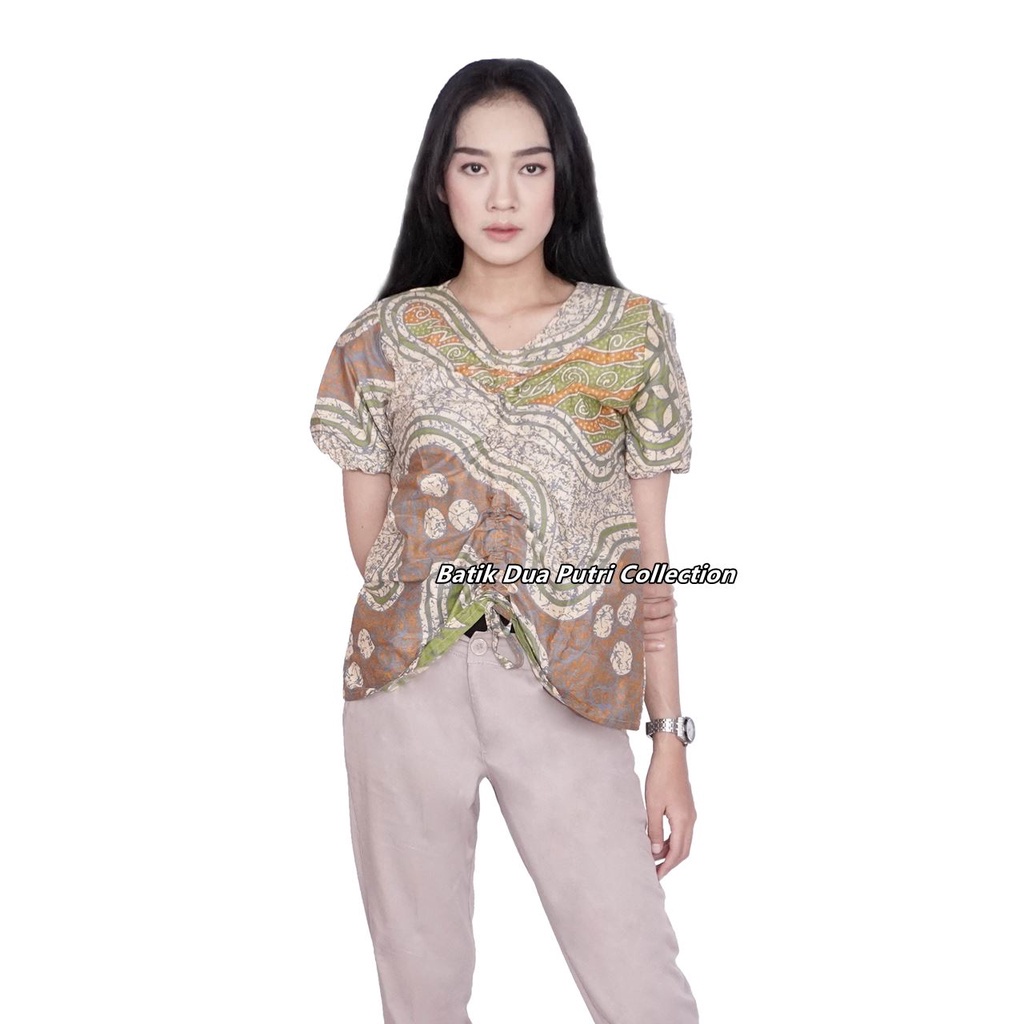 Blouse Batik Atasan Batik Model Serut Depan Lengan Pendek dan 7/8 Batik Dua Putri Collection