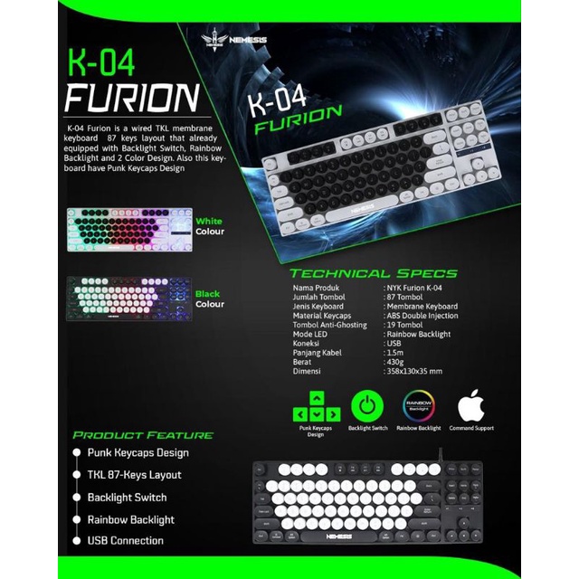 Keyboard Gaming NYK Nemesis Furion K-04 Tkl rainbow