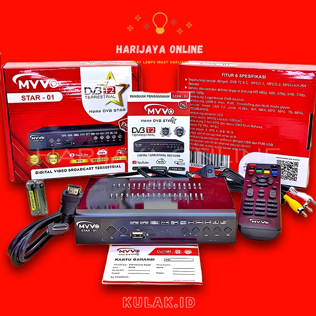 SET TOP BOX STB DIGITAL TV RECEIVER DVB T2 MYVO STAR-01 MERAH FULL HD