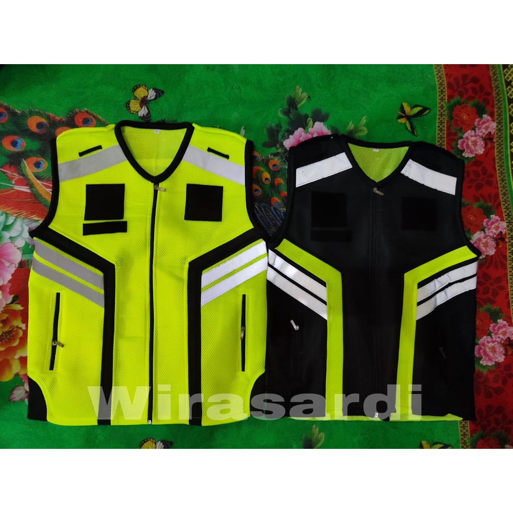 Rompi Security/Satpam Bahan Double Mesh Variasi Garis Line Hijau Dan Hitam Terbaru/Rompi Security/Rompi Satpam