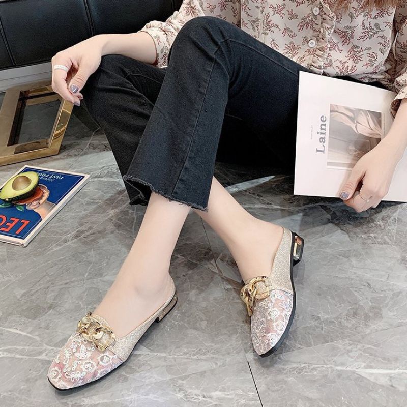 RYX - Glittery Evelyne Sepatu Heels Rendah Slip-On Wanita Fashion Casual / Pesta - Ori Import