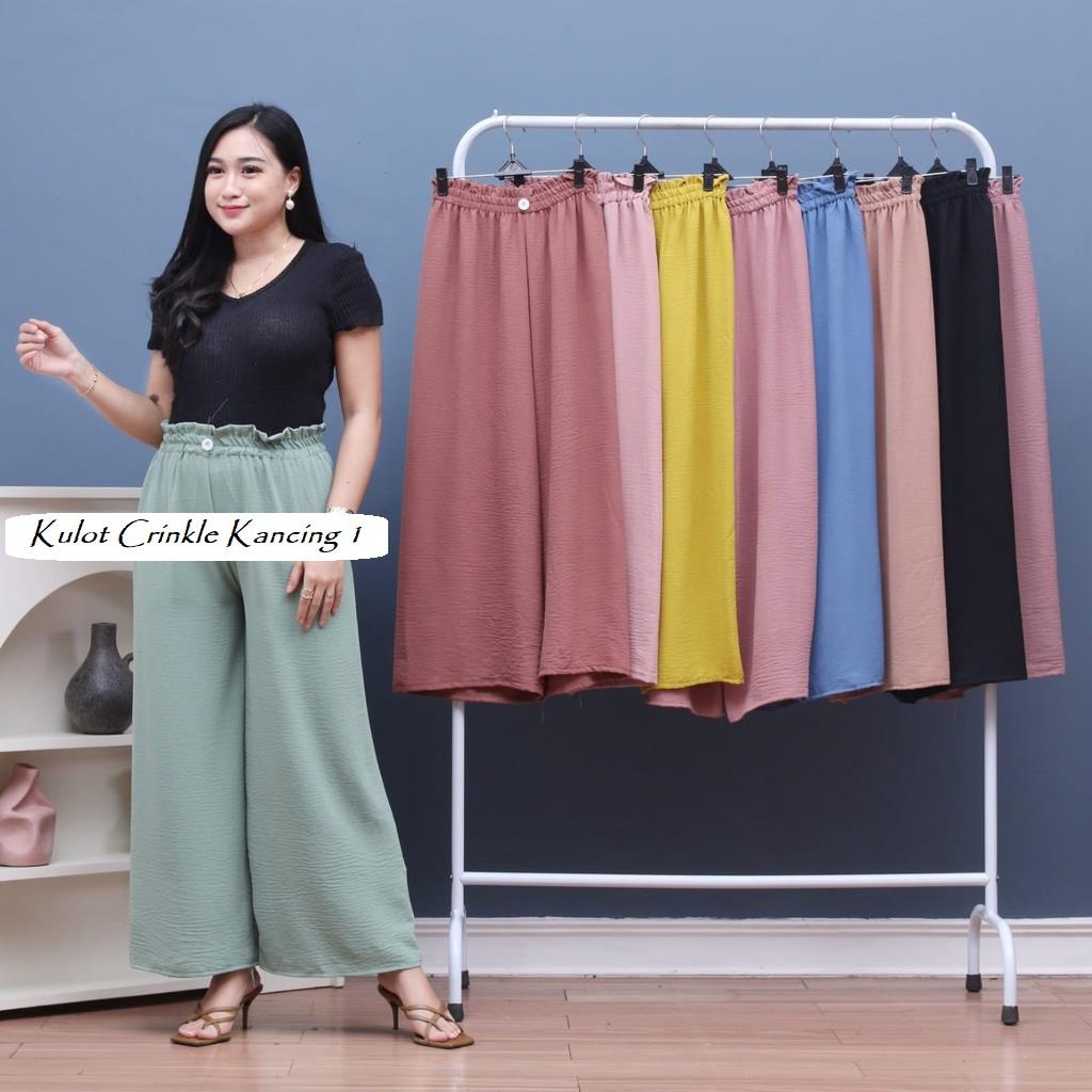 MJS 836 - Kulot Crinkle Kancing 1 Dobby Pants low Crincle Airflow Crepe Celana Kulot Wanita