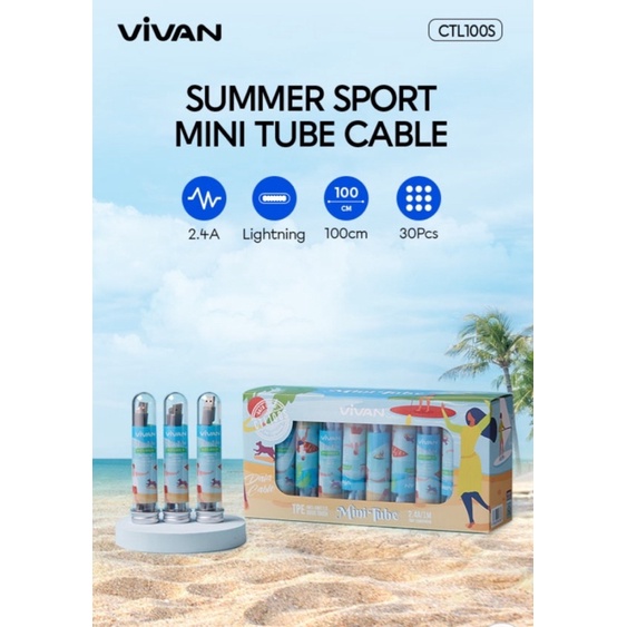 Kabel Data Charger VIVAN CTL100S 2,4A iPhone Lightning Flat Mini tube Colorfull Original Vivan Bisa 