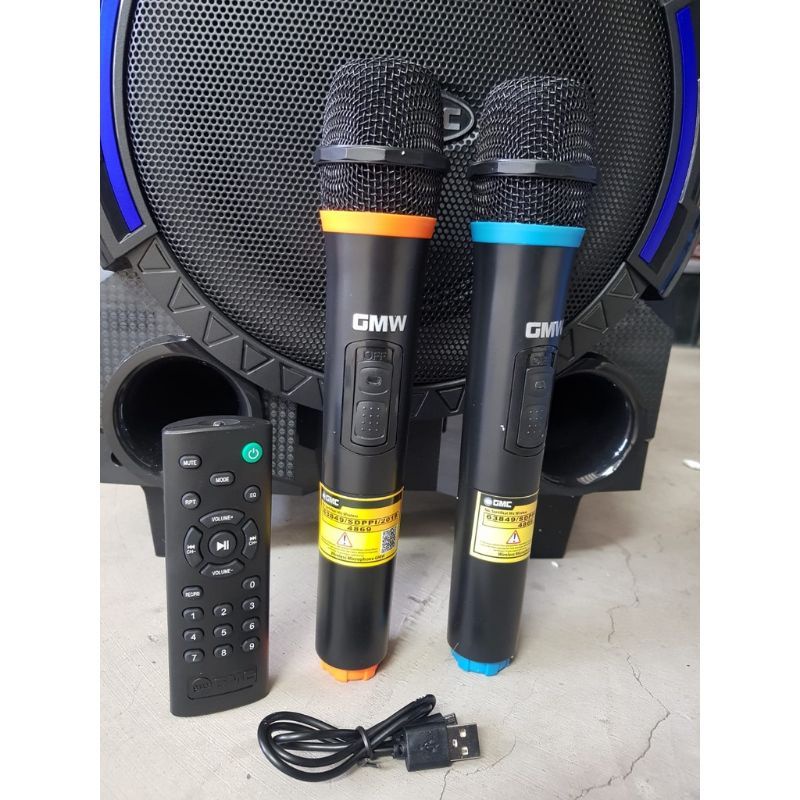 SPEAKER GMC 897T FREE | GRATIS 2 MIC WIRELESS FULL NGEBASS 8in Speaker Travel Karaoke ada roda