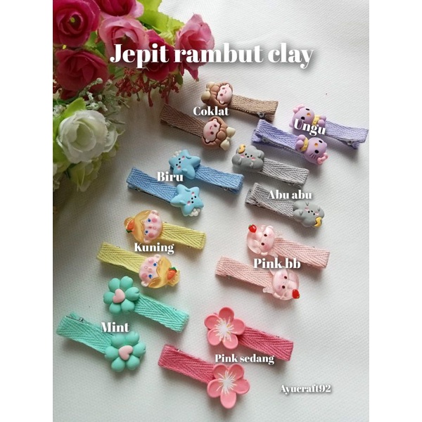 #jepit hias clay 6pcs dan 12pcs mix