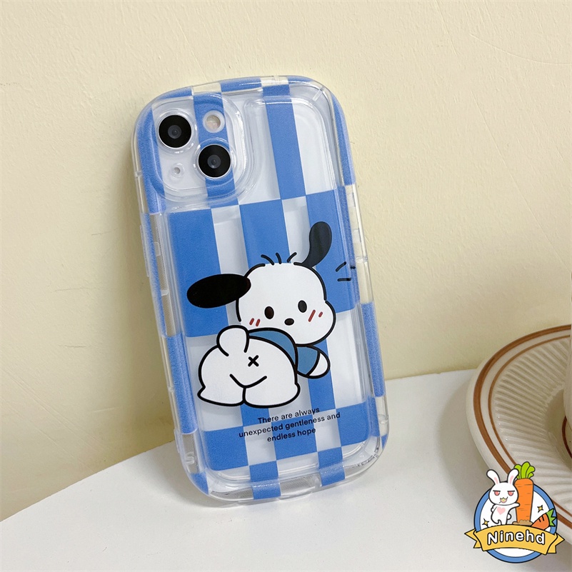 IPHONE Casing Kompatibel Untuk Iphone14 13 12 11 Pro Max X Xr Xs Max SE 8 7 6 6s Plus Lovely Pacha Dog Phone Case Blue Lattice Clear Space Case Airbag Shockproof Soft Case Cover Pelindung